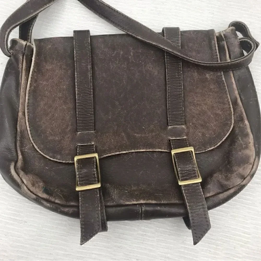 100% All Leather Hand Crafted Made in USA Brown Leather Satchel Bag